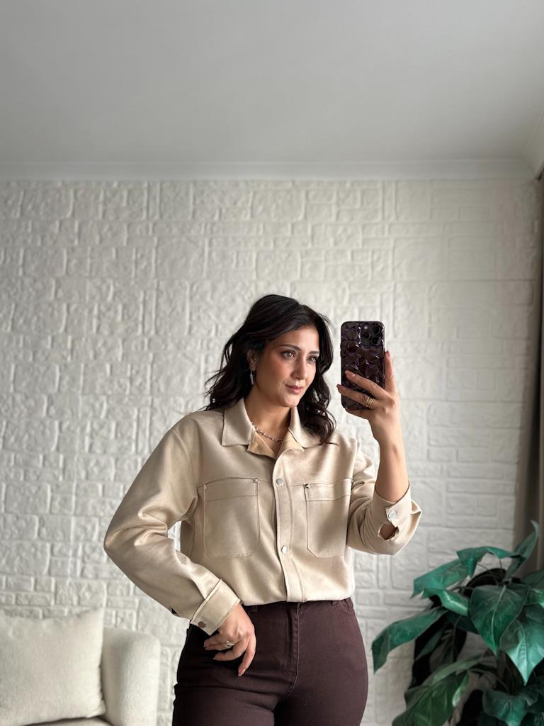 Özel Üretim Süet Over Size Ceket Gömlek Bej