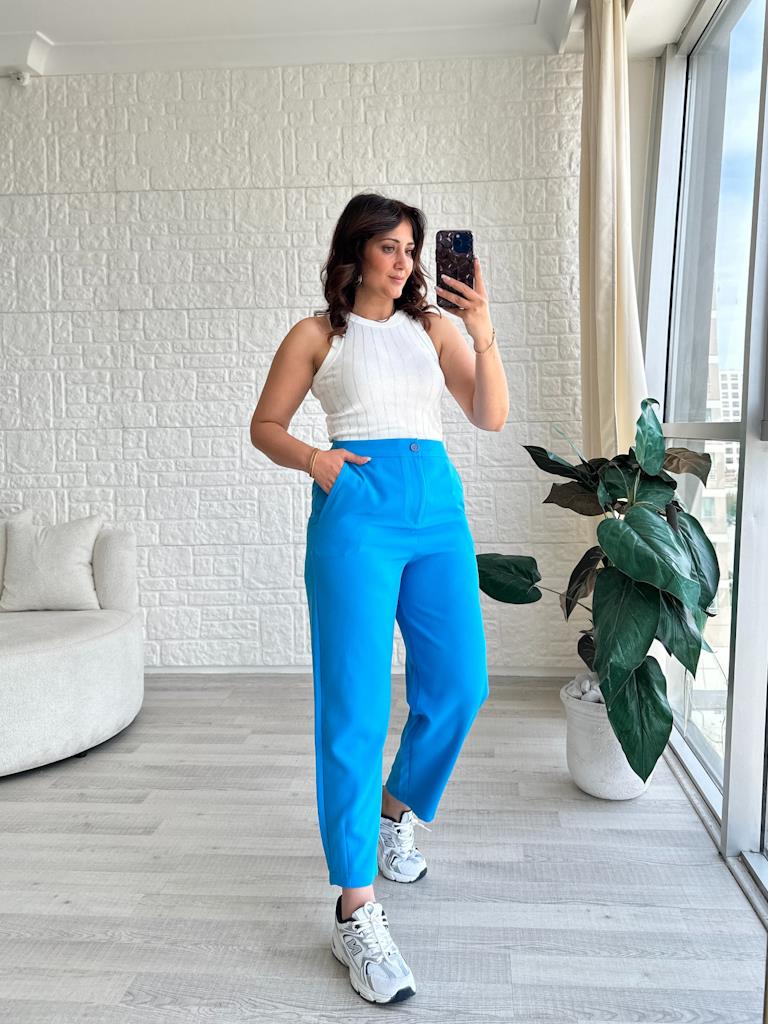 Paça Pens Detaylı Şalvar Model Pantolon Mavi