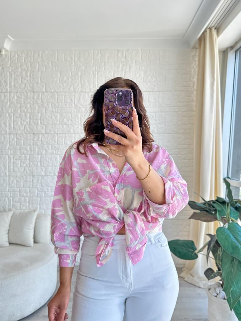 Pembe Desenli Cepli Modal Gömlek