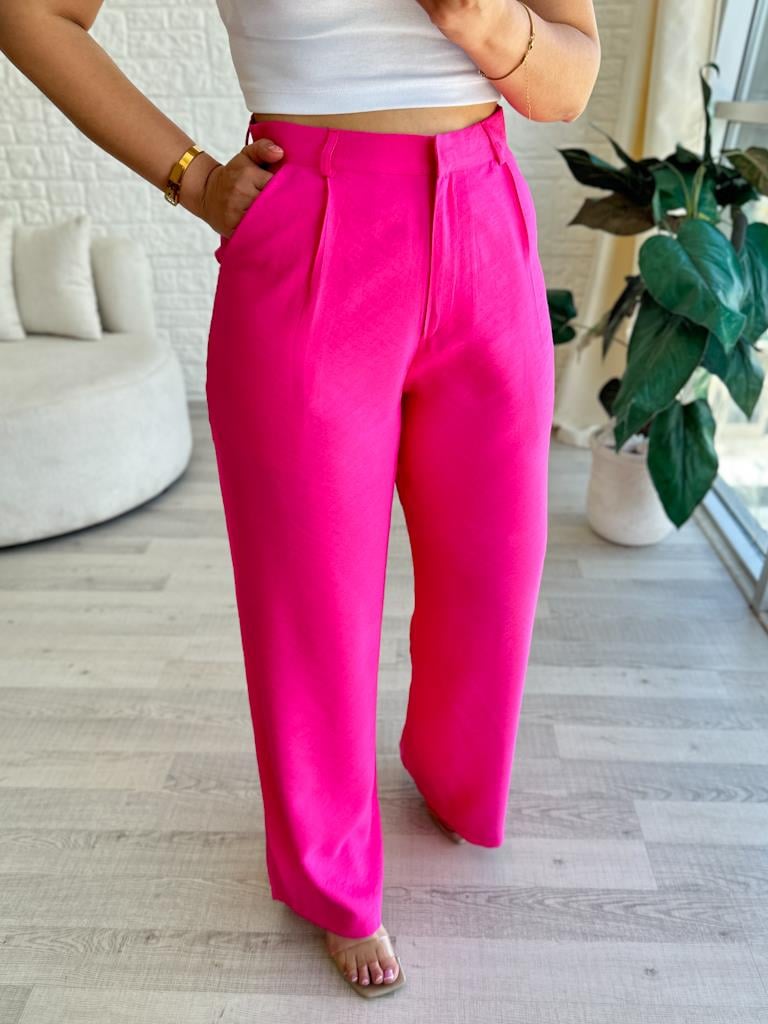 Pembe Keten Palazzo Pantolon