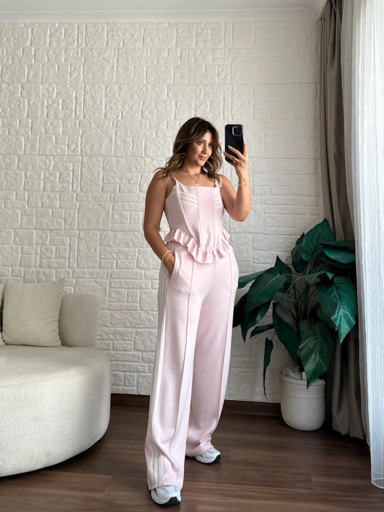 Pembe Korse Askılı Eşofman Takımı