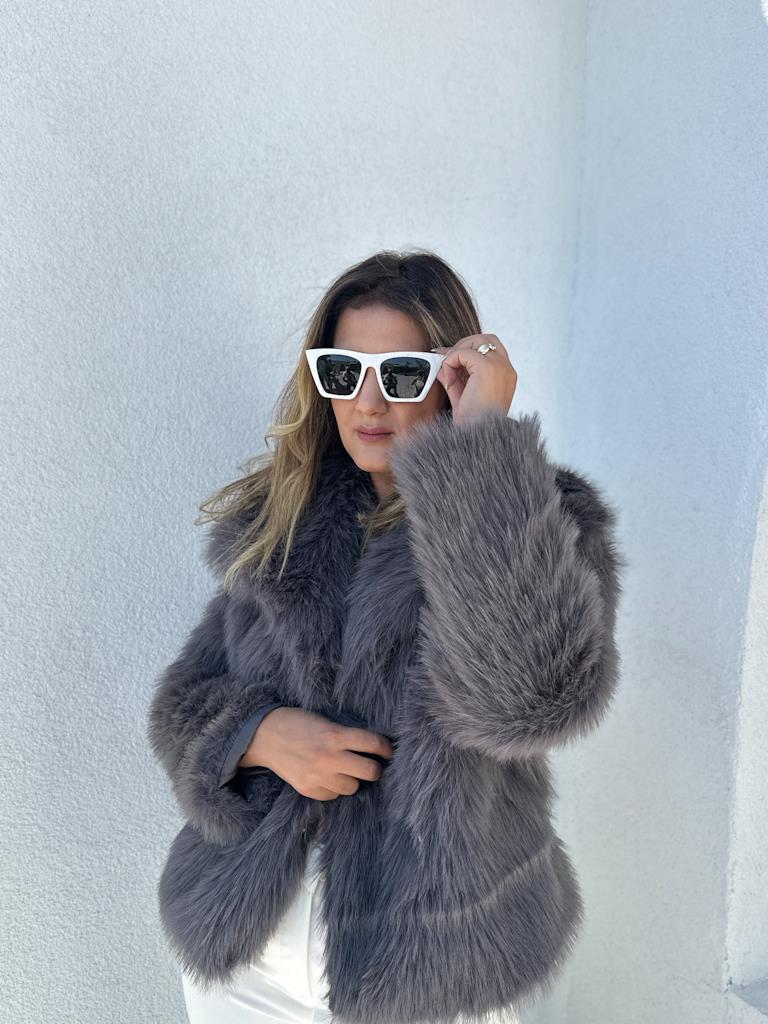 Premium Suni Kürk Mont Antrasit Gri