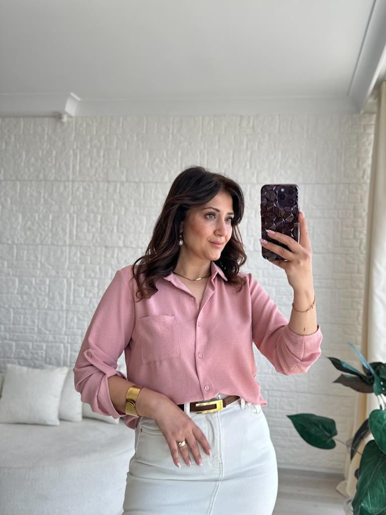 Pudra Pembe Özel Üretim Kol Düğme Detaylı Cepli İthal Aeronin Gömlek