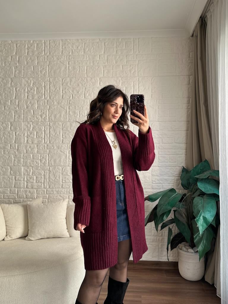 Salaş Örme Hırka Bordo