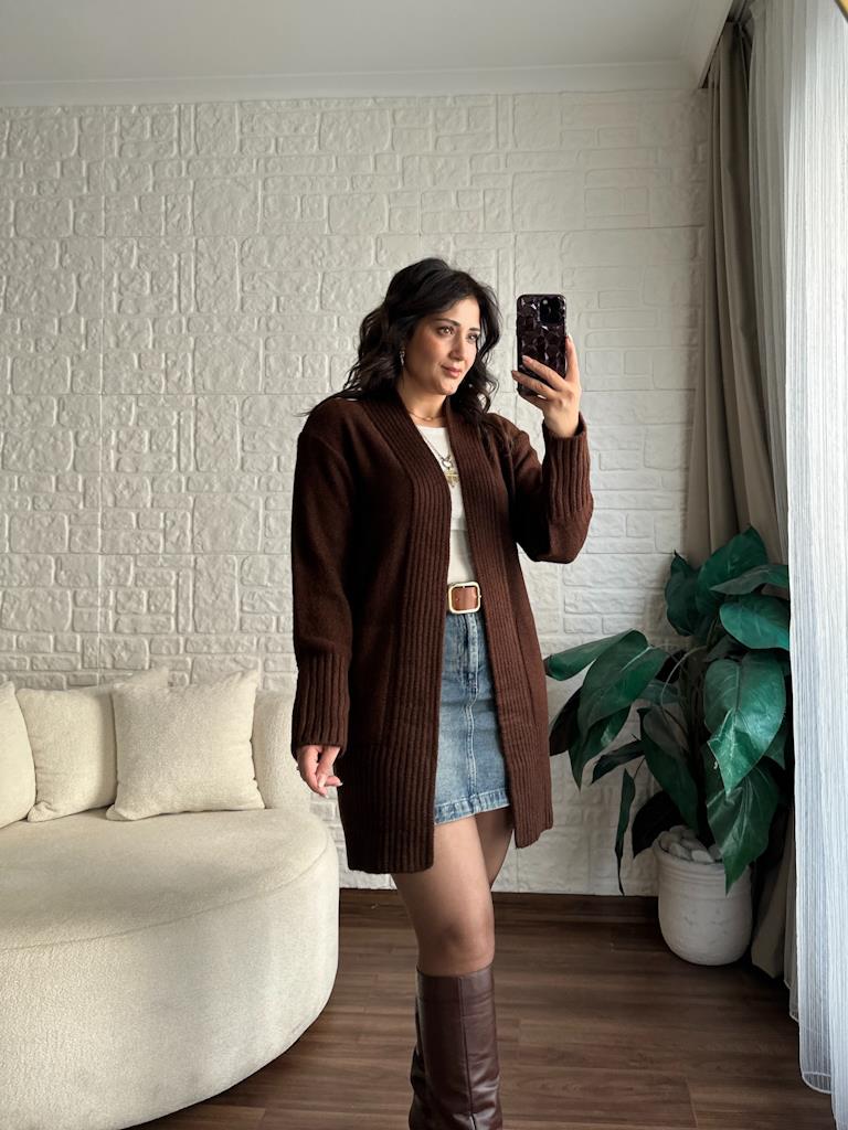 Salaş Örme Hırka Kahverengi