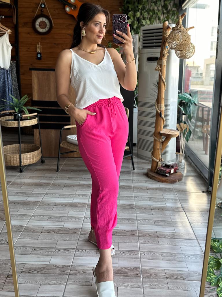 Şeker Pembe İthal Aerobin Paça Pens Detay Pantolon