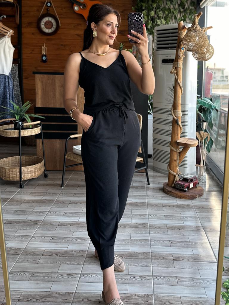 Siyah  İthal Aerobin Paça Pens Detay Pantolon