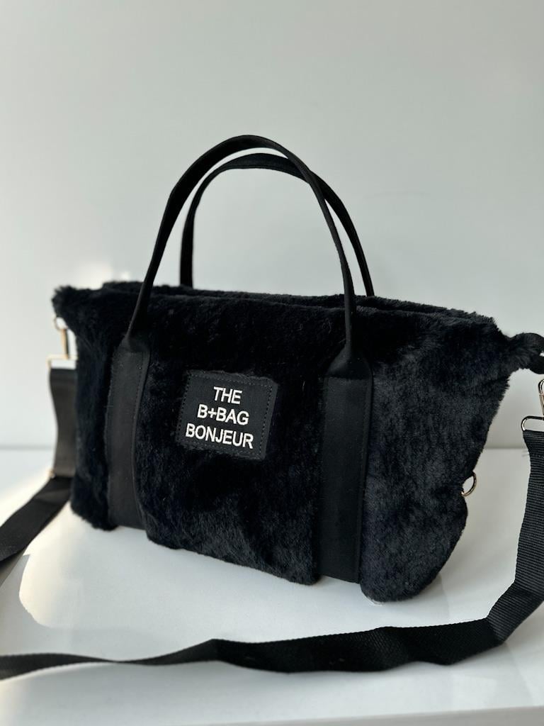 Siyah The Tote Bag Pelüş Nubuk Kolon Askılı Çanta