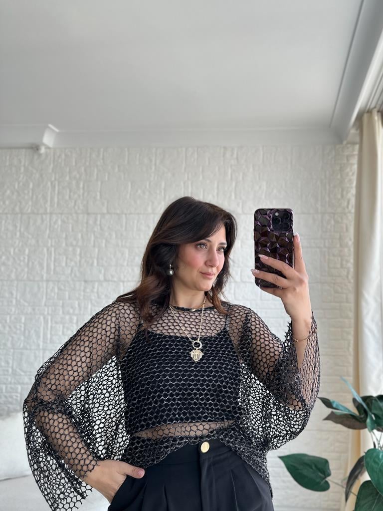 Siyah Yansımalı File Detay Bluz