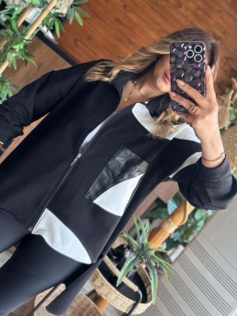 Tasarım Arka Uzun Cep Detaylı Fermuarlı Sweatshirt