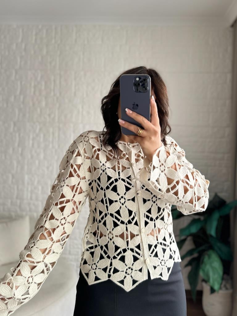 Tasarım Gold Düğme Detay Premium Örme Hırka Bej