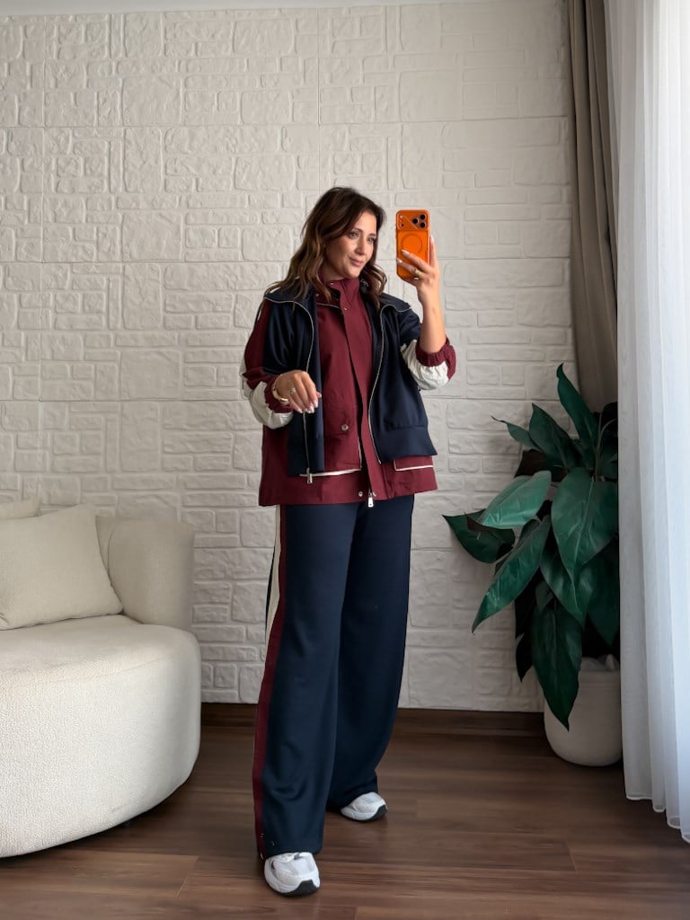 Tasarım Lacivert Bordo Parşüt Garnili Takım