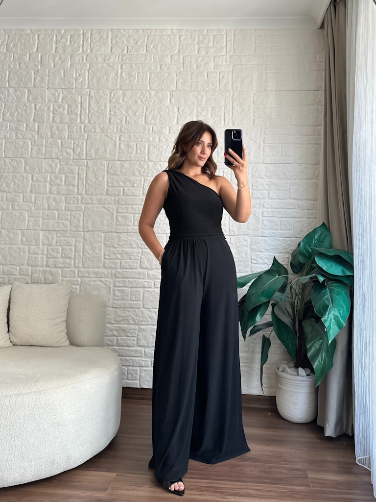 Tek Omuz Askılı Sanddy Kumaş Full Likra Tulum