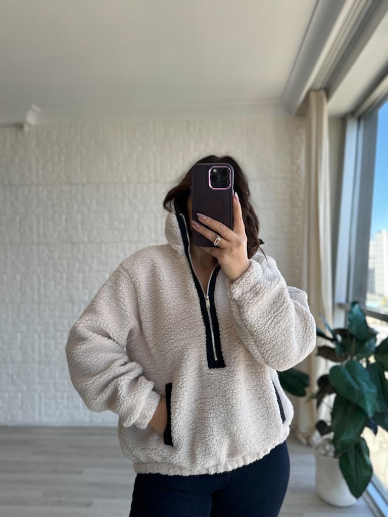 Yarım Fermuarlı Astarlı Teddy Sweatshirt Ceket