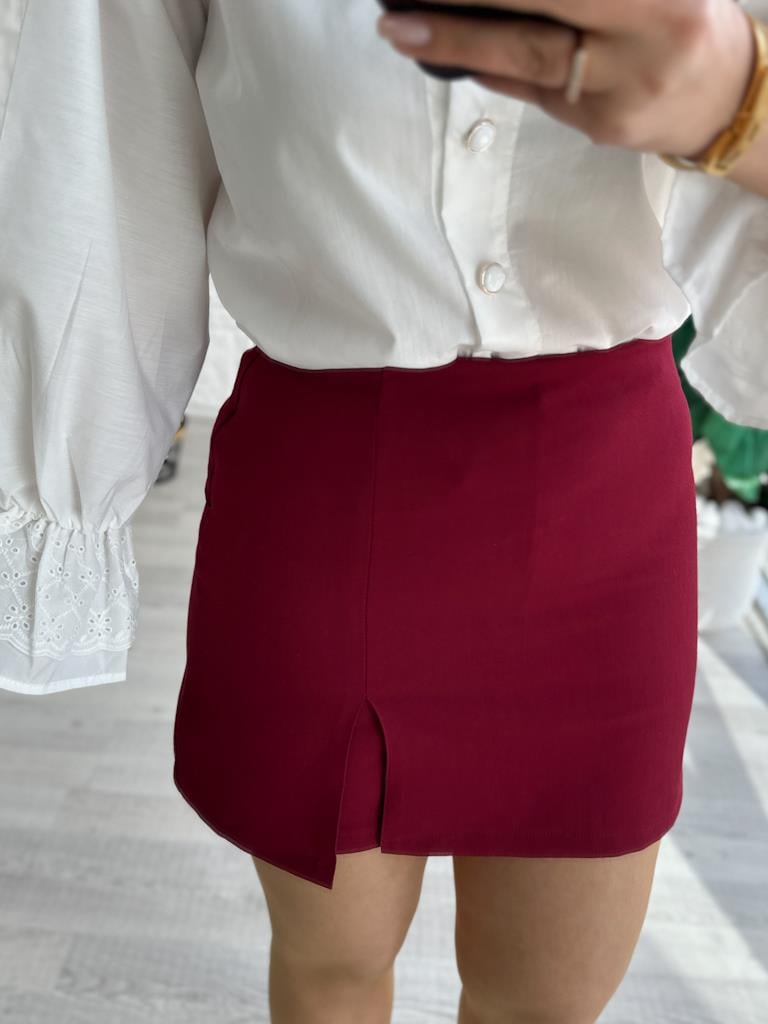 Açık Bordo  Orjinal Marka Yırtmaç Detaylı İçi Şortlu Etek