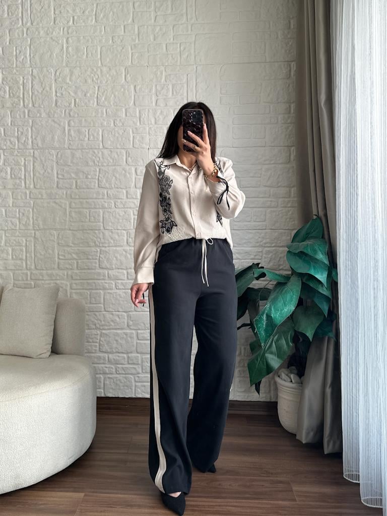 Antrasit Gömleği Nakılşlı Tensel Takım