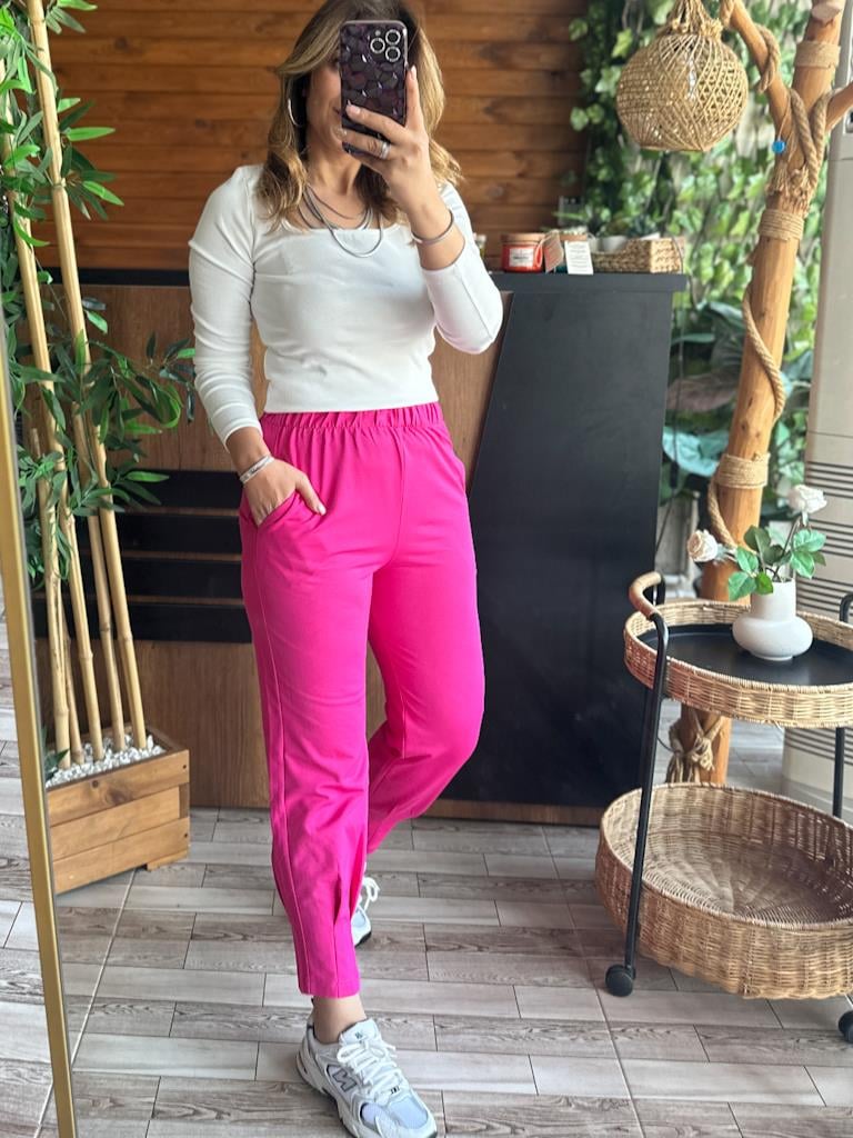 Beli Lastikli Paça Pensli 2 iplik Eşofman Altı Pembe
