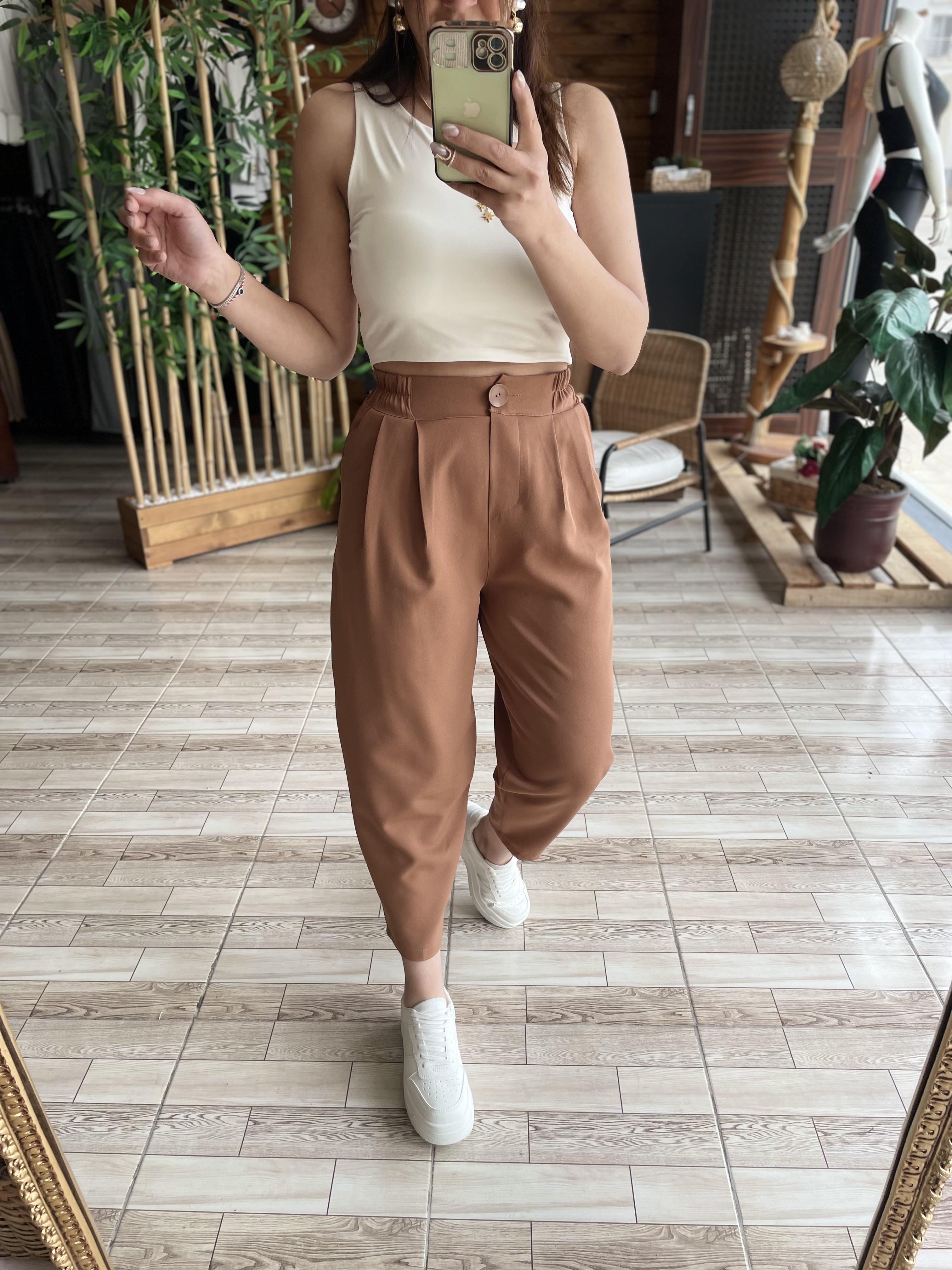 BELİ LASTİKLİ ŞALVAR MODEL PANTOLON KAHVE