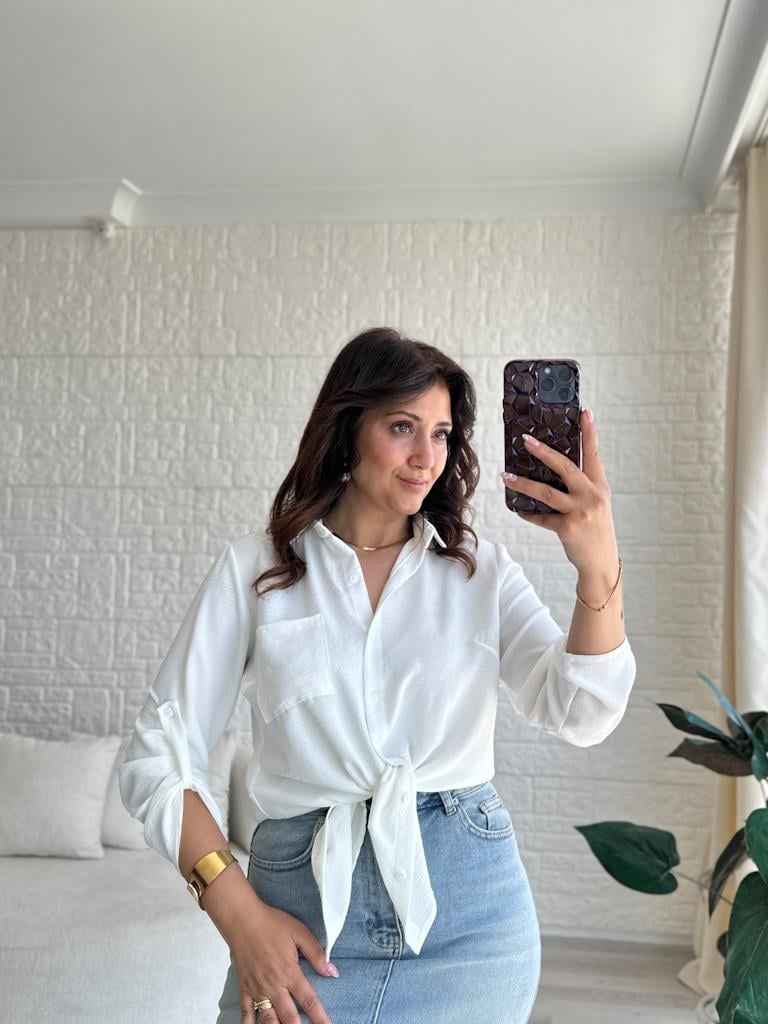 Beyaz Özel Üretim Kol Düğme Detaylı Cepli İthal Aeronin Gömlek