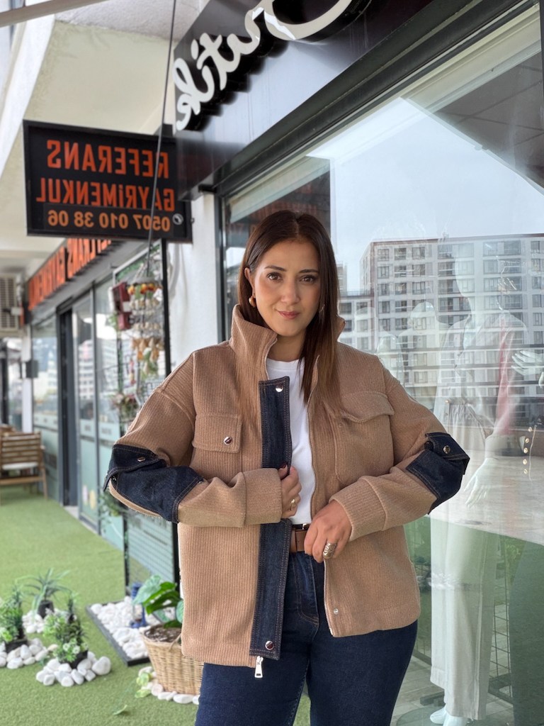 Camel Diagonel Kot Garnili Gömlek Ceket
