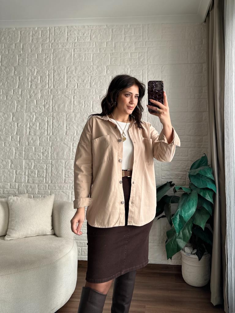 Çift Cep Gabardin Gömlek Taş