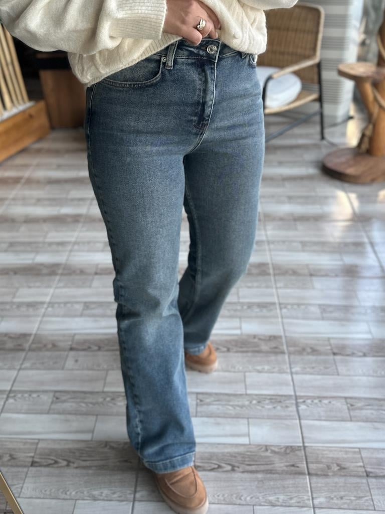 Dikişli Bol Paça Relax Jean Pantolon Eskitme