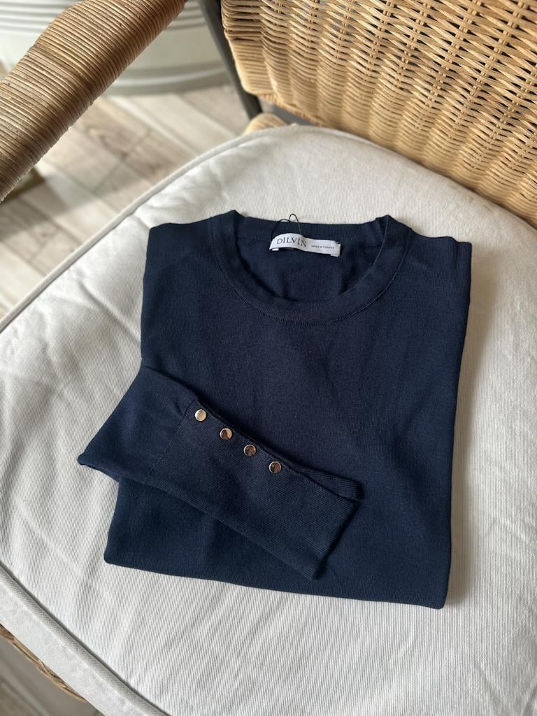 Dilvin Bisiklet Yaka Kol Ortası Droplu Kazak Lacivert