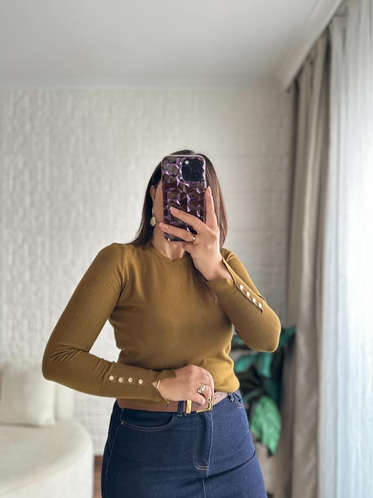 Dilvin Bisiklet Yaka Kol Ortası Droplu Kazak Yağ Yeşil