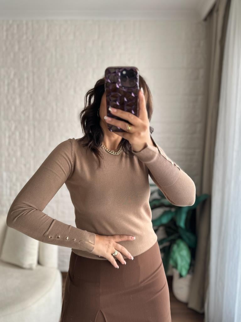 Dilvin Bisiklet Yaka Kol Ortası Droplu Kazak Vizon