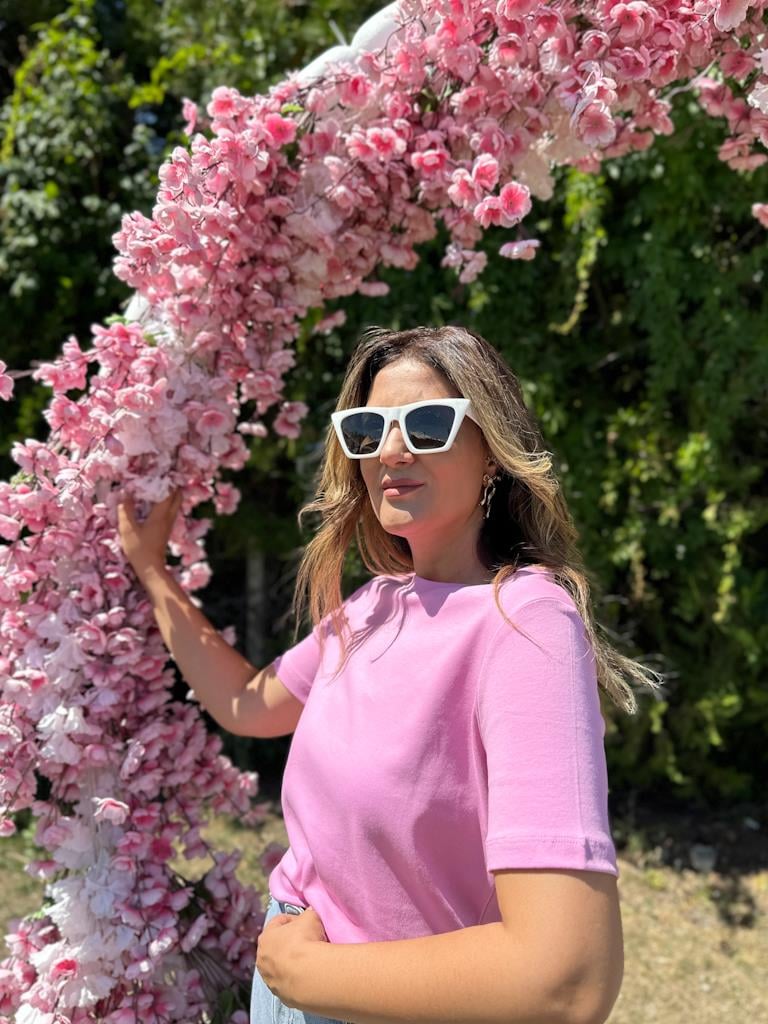 Dilvin Bisiklet Yaka Tok Kumaş Tişört Pembe