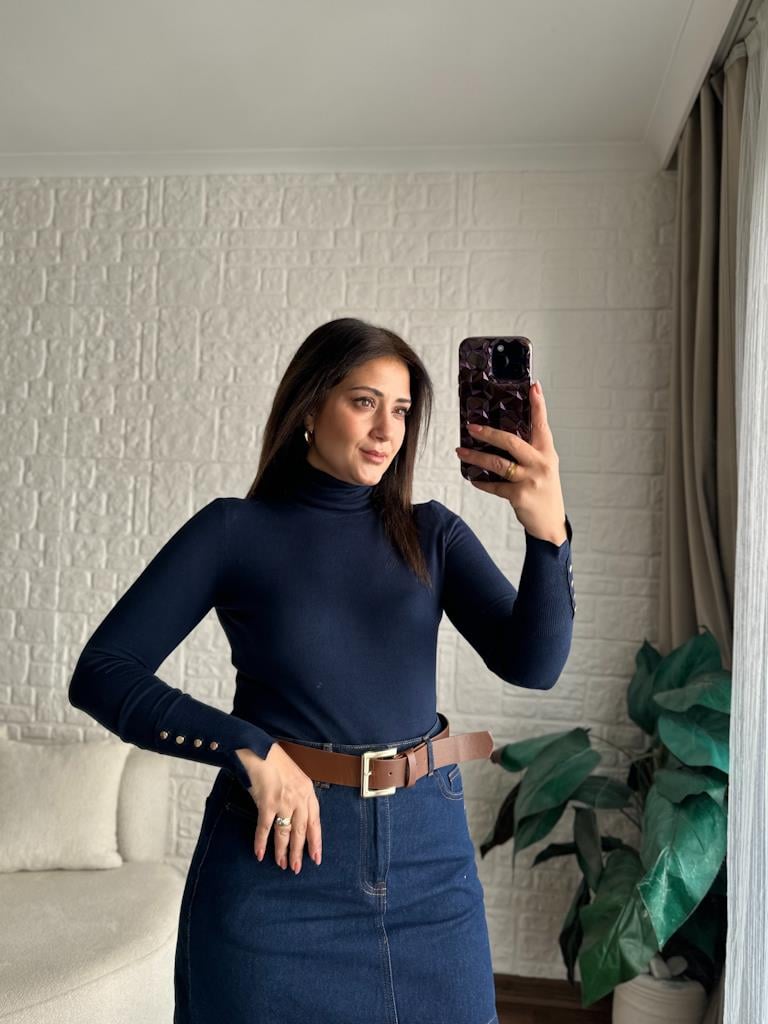 Dilvin Kol Droplu Balıkçı Yaka Triko Lacivert