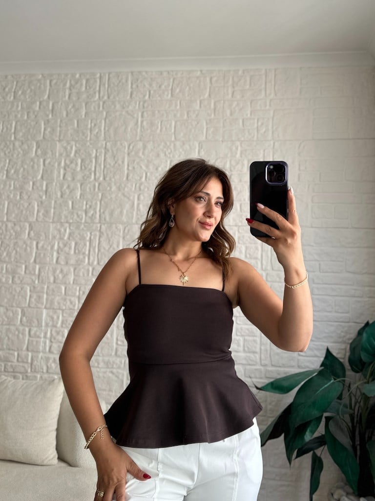 Dilvin Premium Askılı Bluz Kahverengi