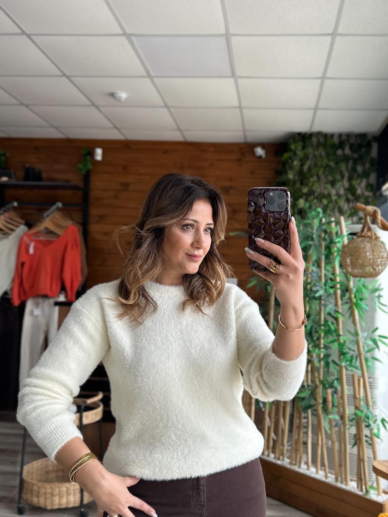 Ekru Bisiklet Yaka Yumoş Triko Kazak