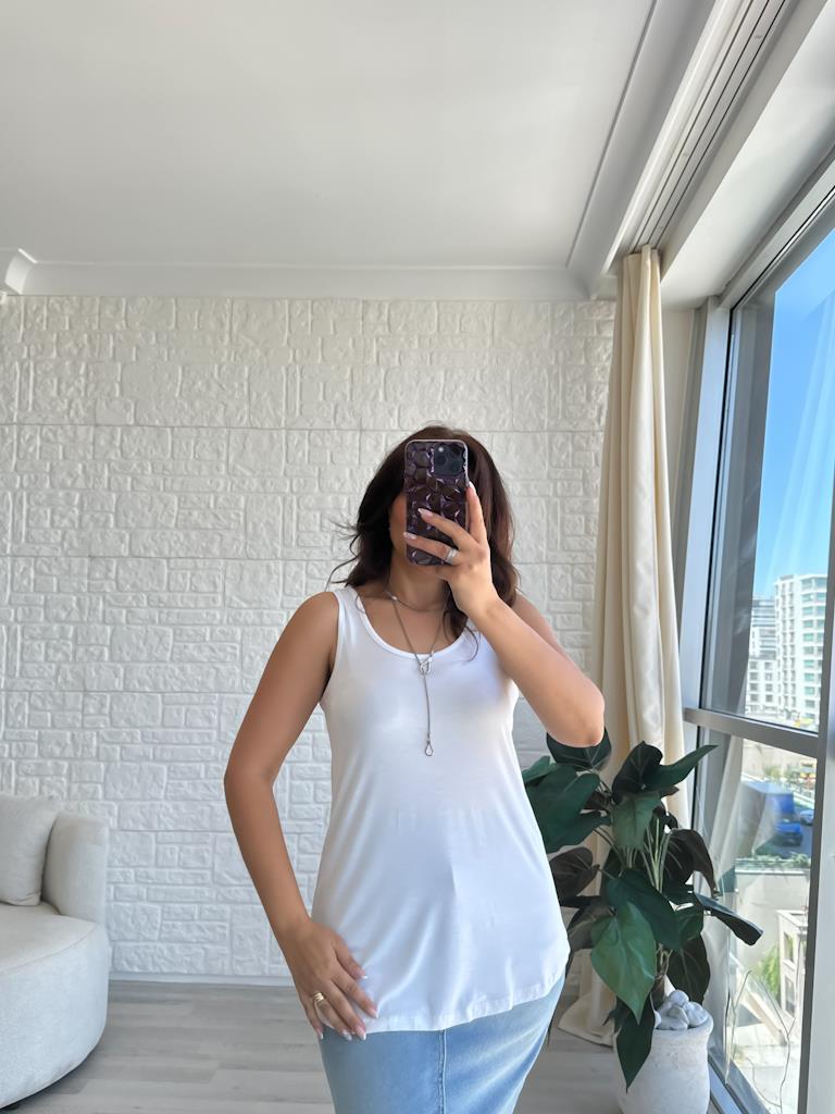 Ekru  Kalın Askılı Dökümlü Premium Modal Atlet Bluz