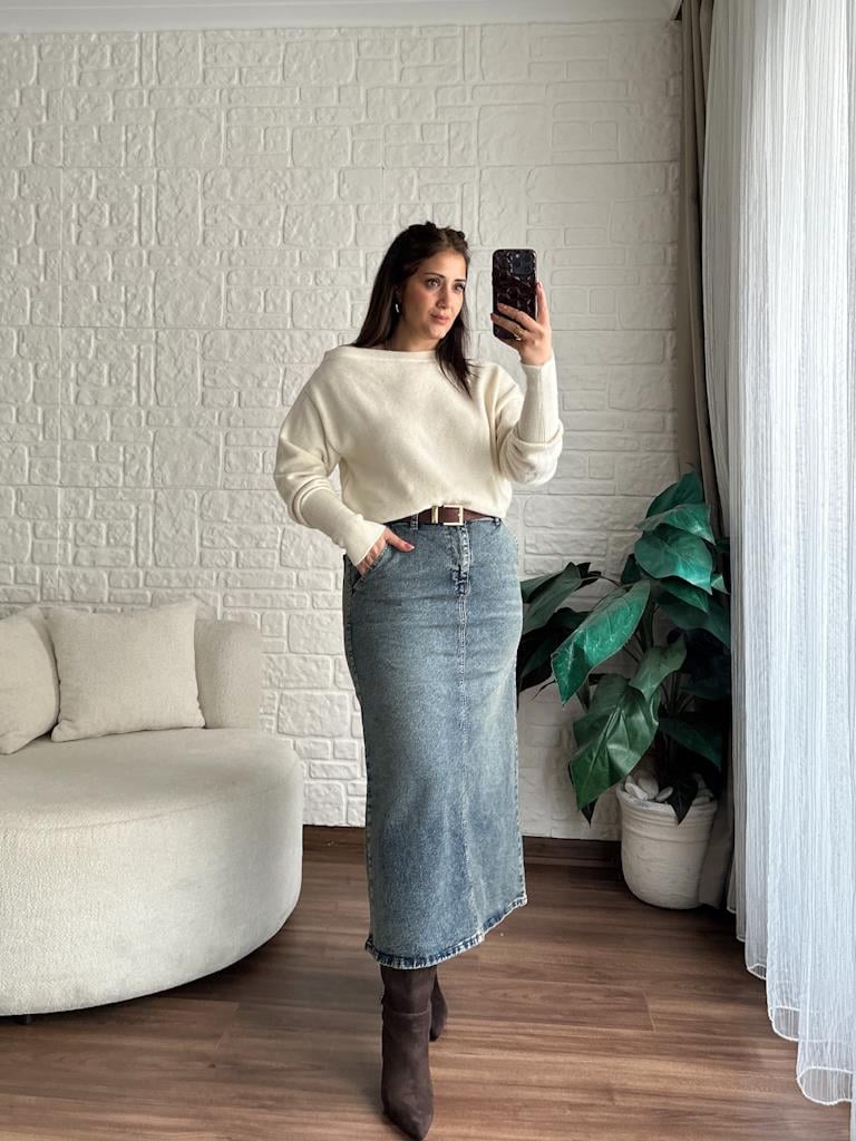 Eskitme Model Klasik Maxi Kot Etek