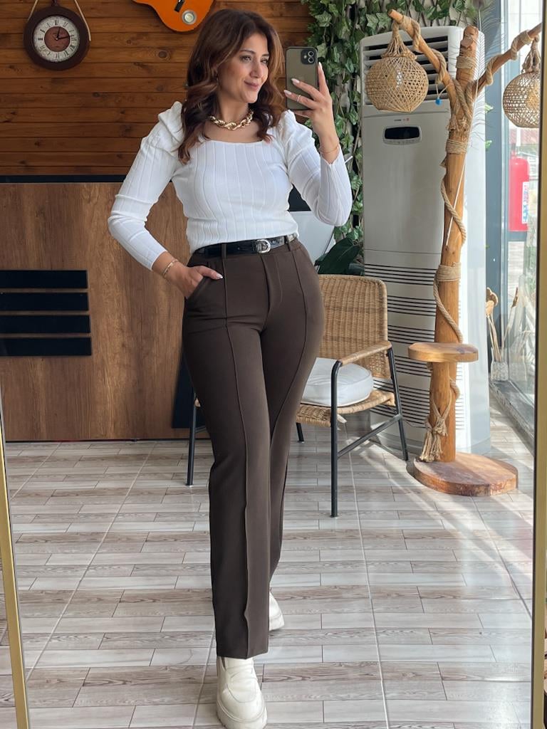 Full Riklalı Kemer Detaylı Pantolon Haki