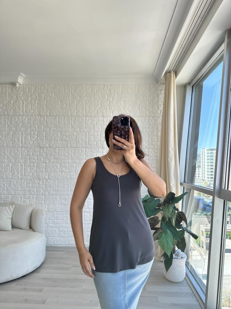 Füme Kalın Askılı Dökümlü Premium Modal Atlet Bluz