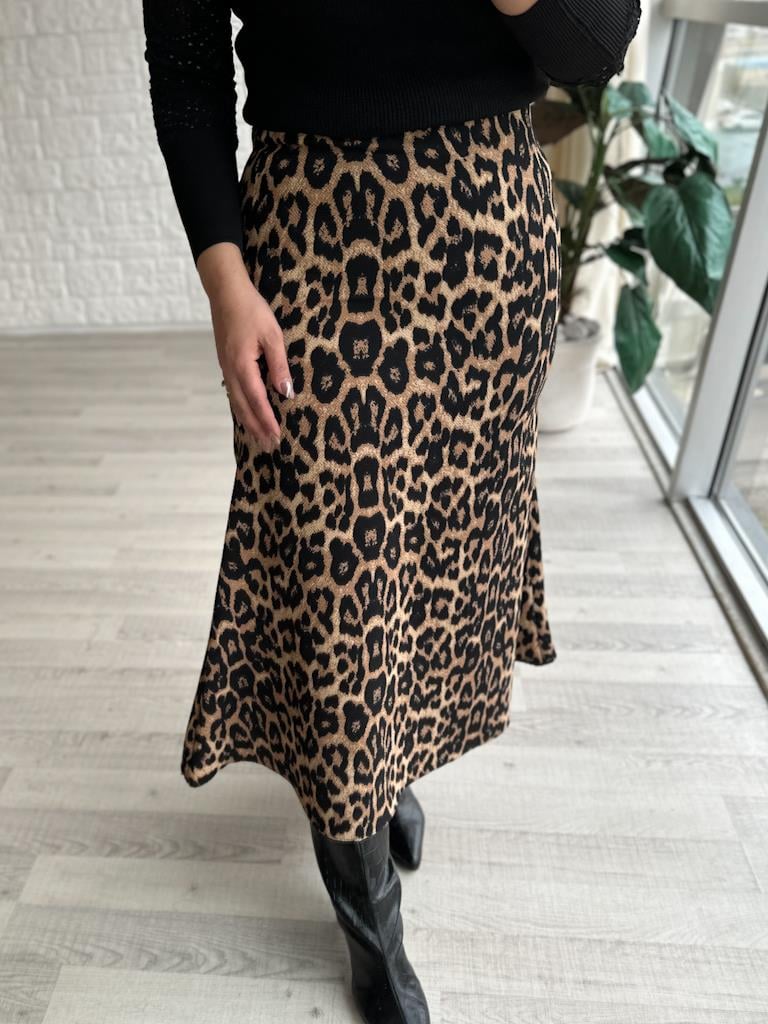 Gofre Kumaş Leopar Etek