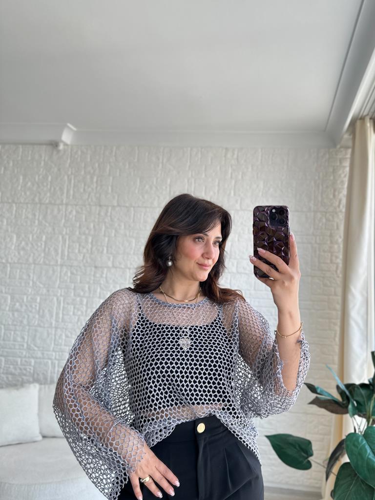 Gri Yansımalı File Detay Bluz