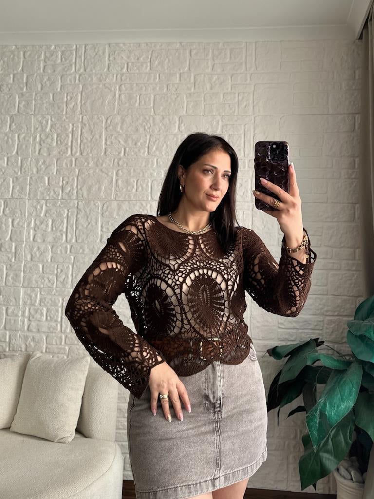 Kahverengi  Örme Detay Bluz