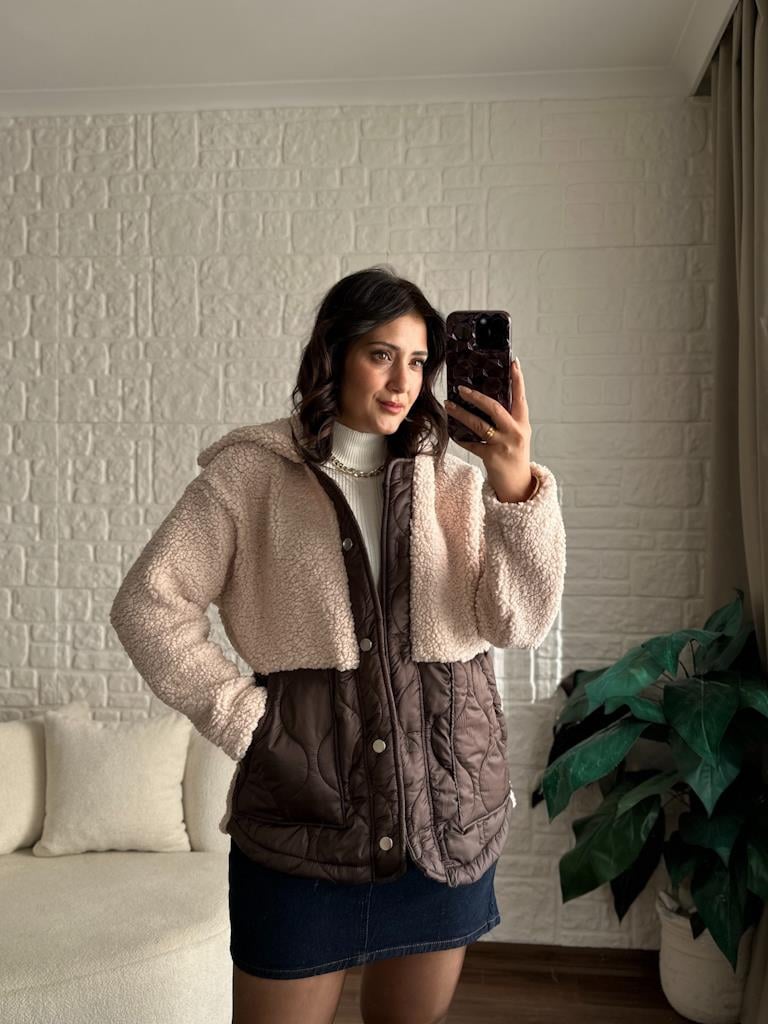 Kapitone Detay Kapşonlu Pelüş Mont