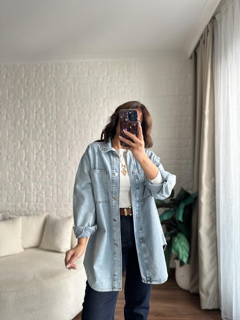 Kar Yıkama Oversize Jean Ceket