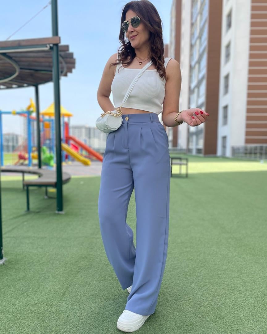 Karol Arka Bel Lastik İndigo Mavi  Palazzo