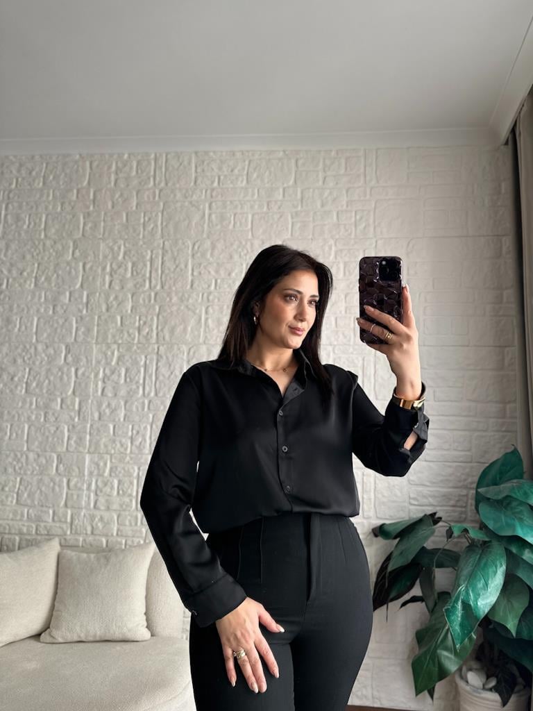 Karol İpek Saten Gömlek Siyah