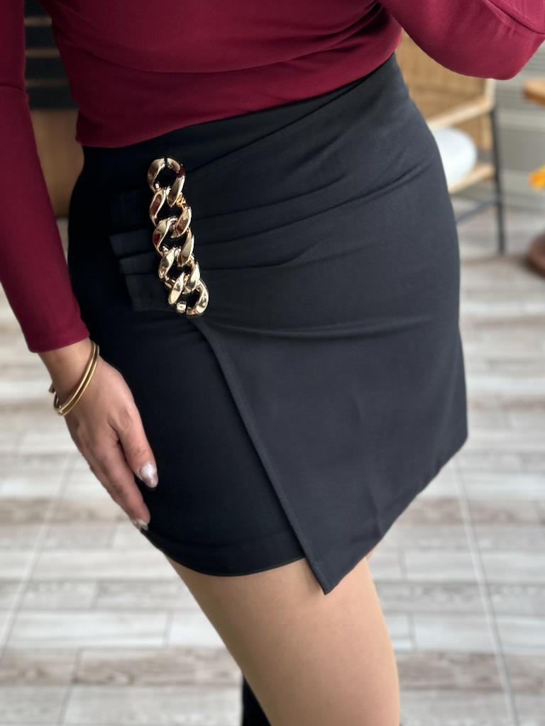 Karol Zincir Detey Mini Etek Siyah