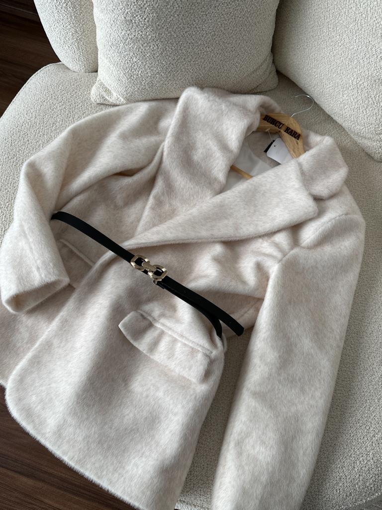 Kemerli Tay Flock Blazer Ceket