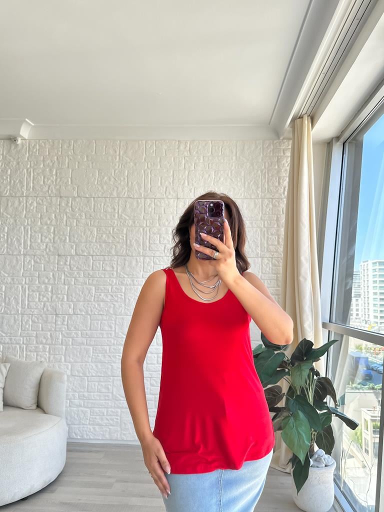 Kırmızı Kalın Askılı Dökümlü Premium Modal Atlet Bluz