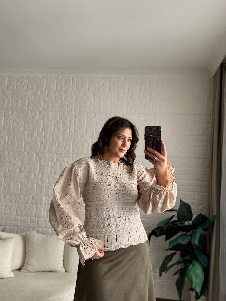 Kol Fisto Detay Ajur Model Triko Bej