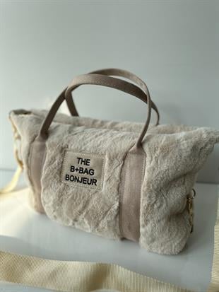 Krem The Tote Bag Pelüş Nubuk Kolon Askılı Çanta