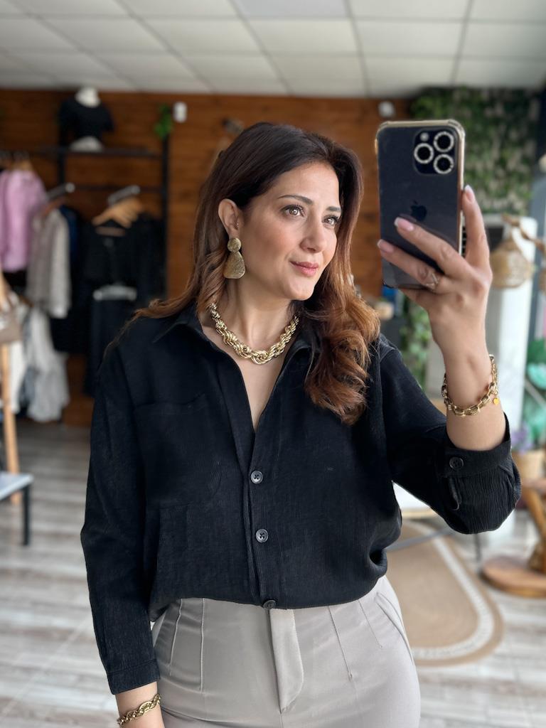 Krinkıl Kumaş Parlak Salaş Model Gömlek